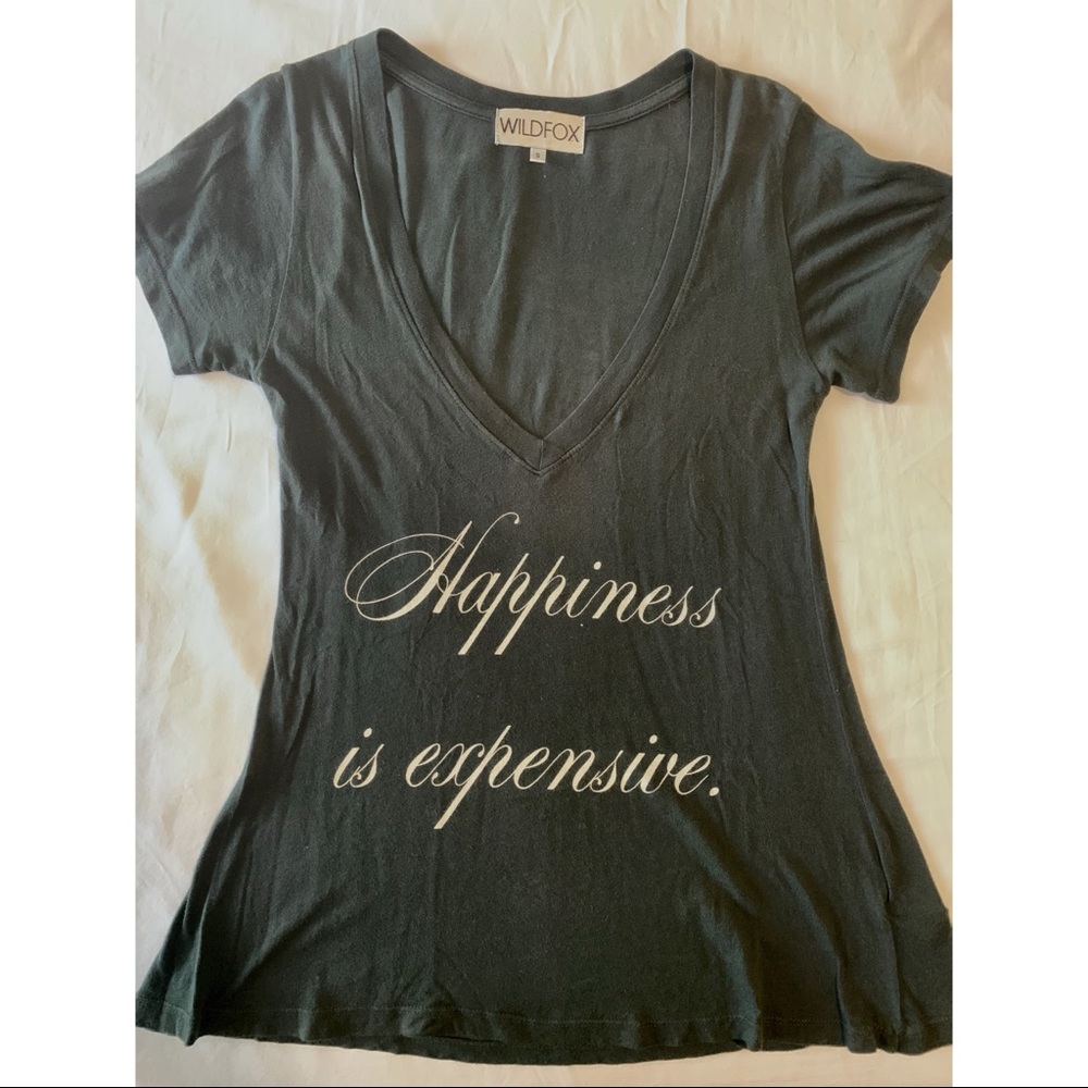 Wildfox Green “Happiness Is Expensive” V-Neck Tee